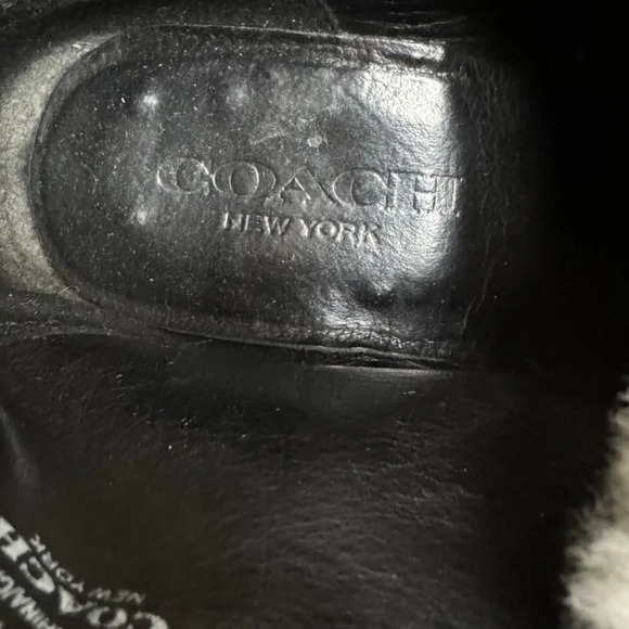 Coach Black Leather White Shearling Silver Hardware Zip Moto Biker Boot Size 7 - Picture 14 of 17